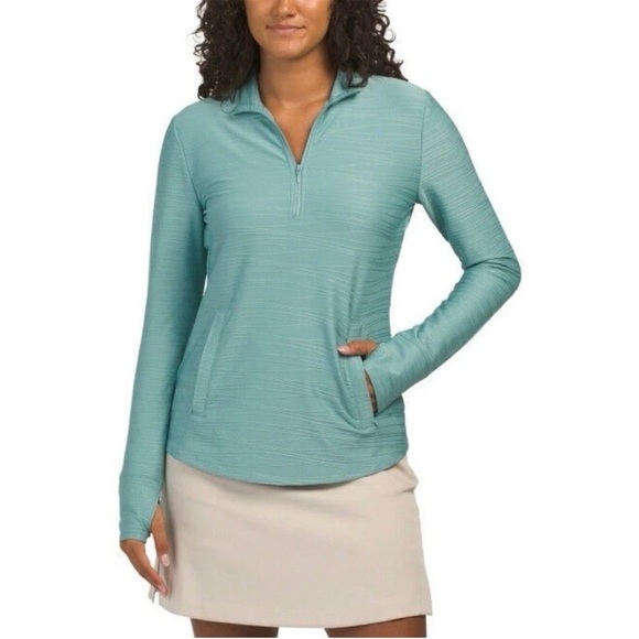 NWT Tommy Bahama Canton Seafoam 1/4 Zip Long Sleeve Mock Golf Tennis Top XL - Picture 1 of 7
